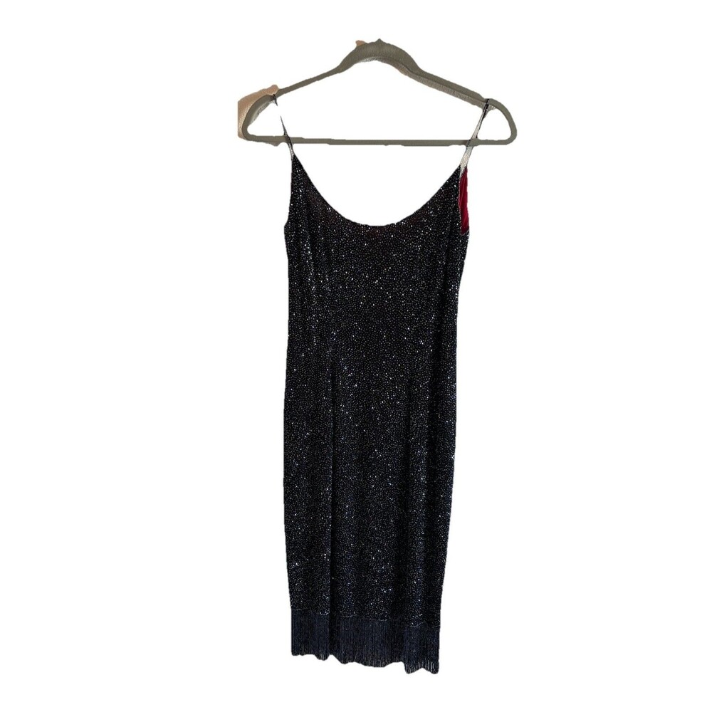 VTG Lillie Rubin Beaded Fringe Maxi Dress Flapper Silk‎ Sequin Low Back Gown 4